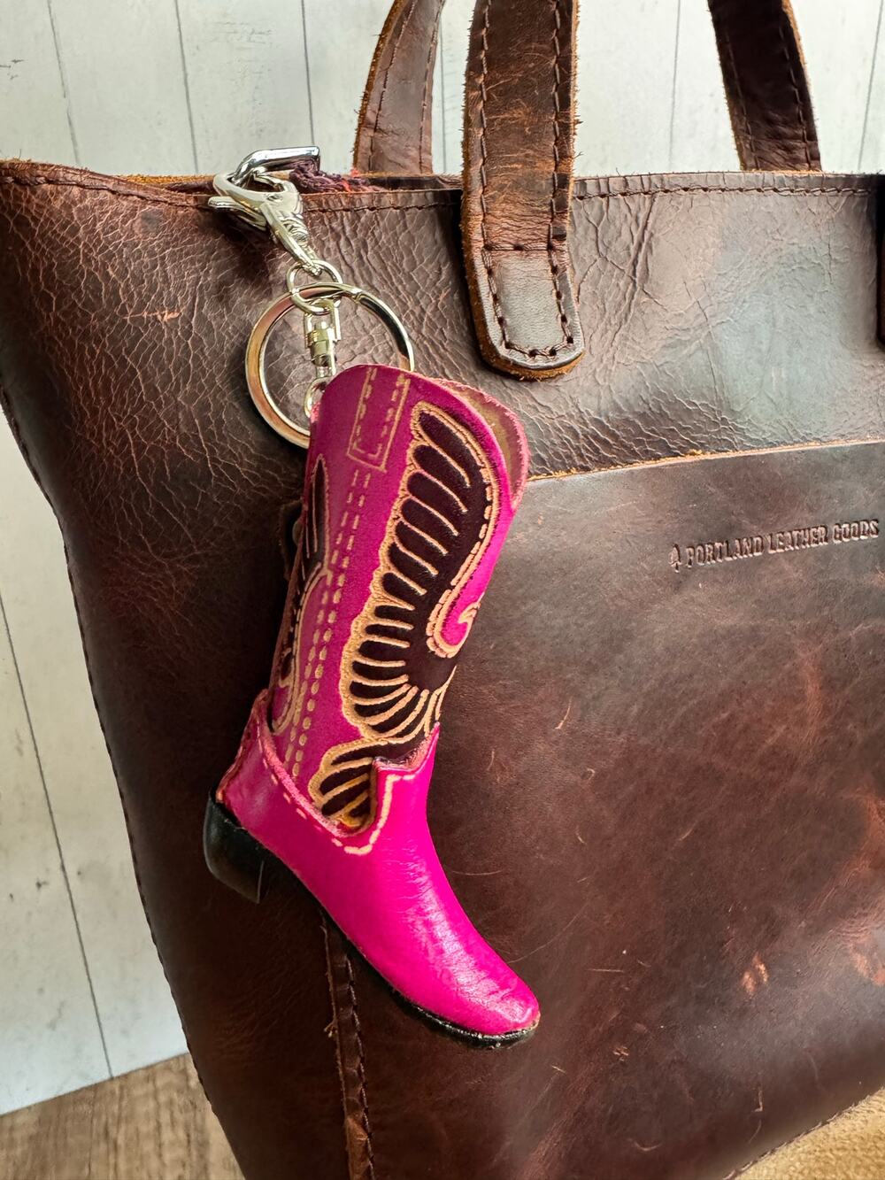 Western Pink Cowboy Boot Genuine Leather Eagle Purse Charm Keychain FAST SHIP